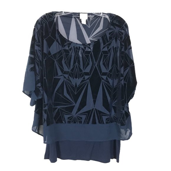 NWOT Womens Size Large 12 Chicos 2 Navy Blue Tina Velvet Two-In-One Top - Picture 3 of 6